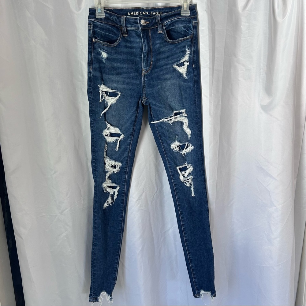 American Eagle Outfitters Blue Jeggings with Distressed Details